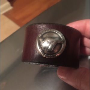 Brown Leather Bracelet with Silver Emblem